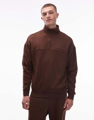 Tommy Hilfiger Felpa marrone con zip corta e logo piccolo