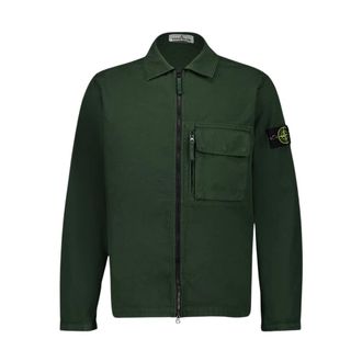 Stone Island Jassen, Heren, Groen, L, Katoen, Canvas Katoenen Overshirt