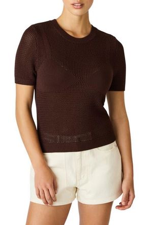 Steve Madden Blakelee Open Stitch Short Sleeve Sweater in Walnut at Nordstrom, Size Medium