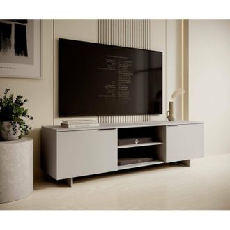 Dmora Mueble De Tv Buono, Aparador De Sal&oacute;n Con Dos Puertas Batientes Y Dos Compartimentos Abiertos, Elevado Del Suelo, 180x42 H55 Cm, Beige