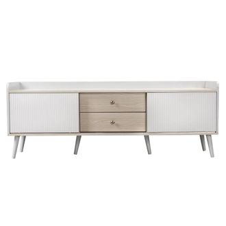 Urban Meuble Mueble TV efecto madera clara y blanco con 2 cajones y puertas