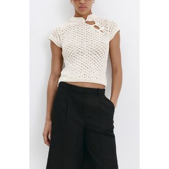 Mango Openwork Knit Toggle Sweater in Ecru at Nordstrom, Size Large