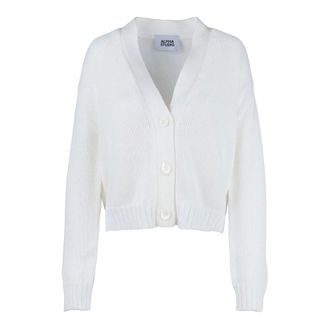 Alpha Studio Cardigans, female, White, Size: S Cropped Cotton Cardigan