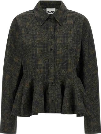 Ganni Green Floral Tartan Shirt