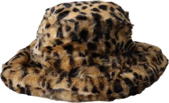 Dolce & Gabbana Brown Leopard Fur Women Bucket Hat Modacrylic Polyester