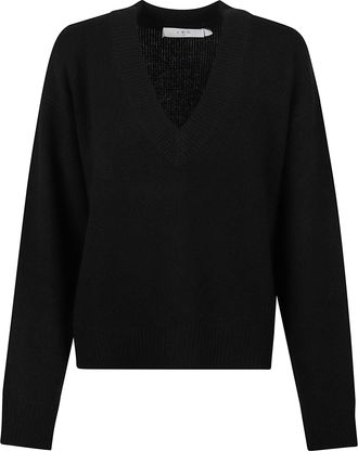 Iro Deep V-Neck Knit Sweater with Ribbed Detailing
