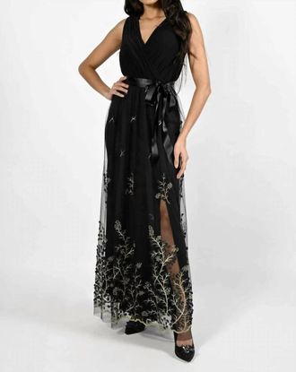 Frank Lyman Design Sleeveless Long Dress In Black/gold