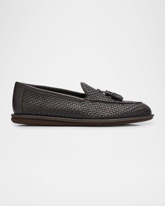 Giorgio Armani Men & apos;s Woven Leather Tassel Loafers