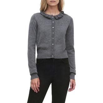 Favorite Daughter The Meet the Parents Ruffle Neck Wool Cardigan in Heather Grey at Nordstrom, Size X-Small