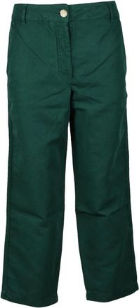 Tommy Hilfiger Casual katoenen linnen broek - Dames - Straight fit broeken - Groen - L - Katoen - Broeken