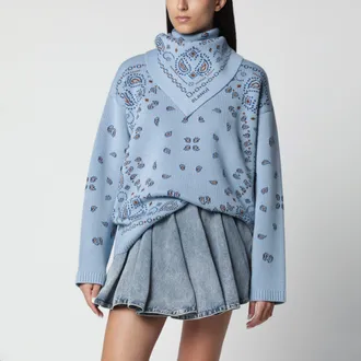 Alanui Light blue bandana jacquard sweater