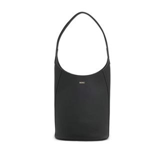BOSS Leather bucket bag with metallic logo lettering