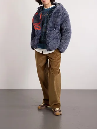 Loewe Leather-Trimmed Fleece-Jacquard Hooded Jacket