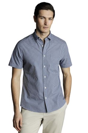 CHARLES TYRWHITT Slim Fit Button-Down Collar Non-Iron Stretch Mini Gingham Short Sleeve Shirt