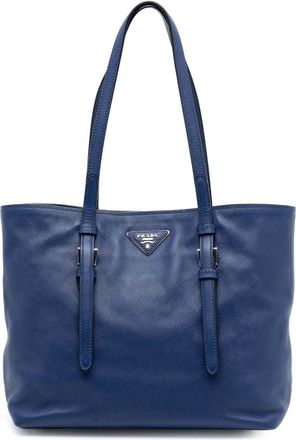 Prada Pre-owned Womens Saffiano Soft Shopping Tote - Dark Blue Leather - One Size