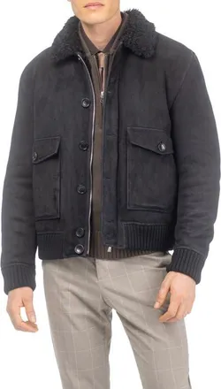 Gorski Mens Genuine Shearling Bomber Jacket, Suede Finish in Black at Nordstrom, Size Large