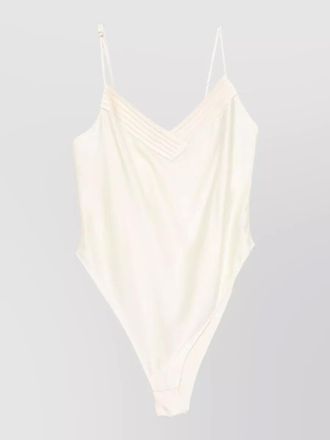 Forte_Forte silk satin bodysuit pleated detail v neckline