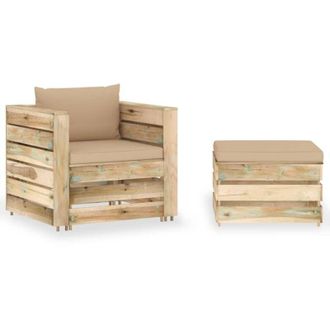 vidaXL Muebles De Jard&iacute;n 2 Pzas Con Cojines Madera Impregnada Verde Vidaxl