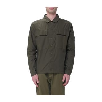 C.P. Company Light Jackets, male, Green, Size: XL Cotton Rip-Stop Boxy Button Lens Overshirt