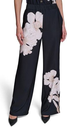 Karl Lagerfeld Placed Floral Soft Pants in Midnight Navy Multi at Nordstrom, Size X-Small