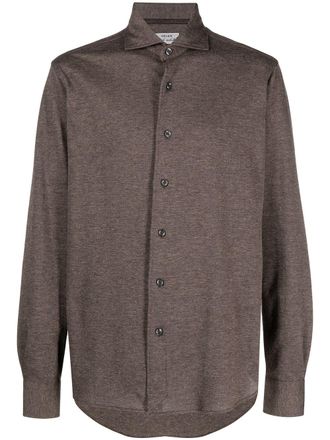 Orian spread collar piqué shirt - men - Cotton/Cashmere - 41 - Brown