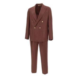 BRIGLIA 1949 Double Breasted Suits, male, Brown, Size: XL Bolgheri Two-Piece Suit