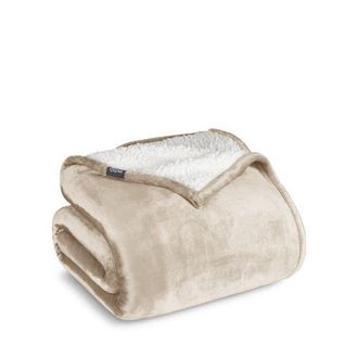 Bare Home Reversible Plush Fleece Blanket in Oyster at Nordstrom, Size Full