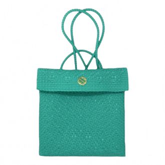 Lola's Bag Womens Small Handmade Woven Backpack In Aqua Green