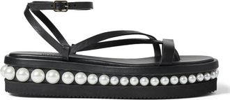Jimmy Choo London Pine Flat Pearl Embellished Leather Sandals, Brand Size 34 ( US Size 4 )