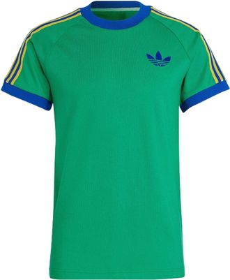 adidas Mens adidas originals Cali Tee Pattern Stripe Printing Ribbed Round Neck Short Sleeve Green T-Shirt IB3423