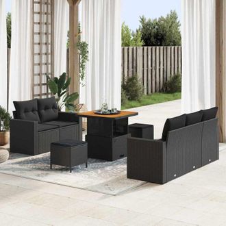 vidaXL Vidaxl - Conjunto De Sof&aacute; De Jard&iacute;n 8 Pcs Negro Rat&aacute;n Sint&eacute;tico