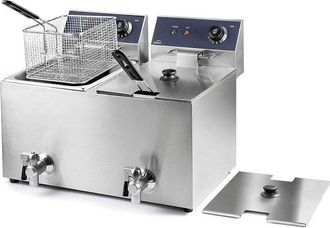 Lacor 69469 -freidora El&eacute;ctrica Doble Con Grifo Profesional 3250 W (x2), 16 L, Acero Inoxidable - Lacor