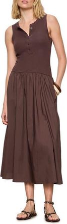 Sanctuary Breakaway Mixed Media Cotton Midi Dress in Rich Soil Brown at Nordstrom, Size X-Large