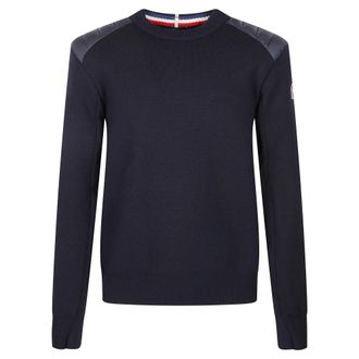Moncler Round-neck Knitwear, male, Blue, Size: S Crew Neck Sweater