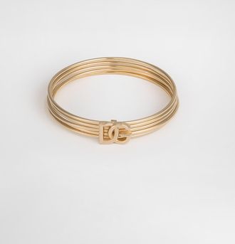 Dolce & Gabbana Rigid Multi-hoop Bangle With Dg Logo - Woman Bijoux Gold Metal Onesize