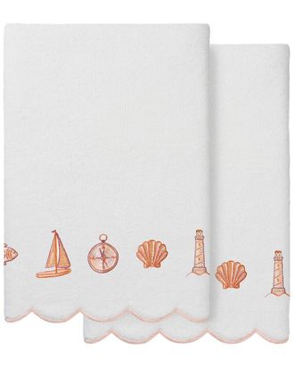 Linum Home Textiles 100% Turkish Cotton Sea Joy Scallop 2Pc Embellished Bath Towel Set