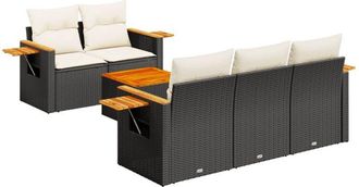 vidaXL Vidaxl - Set De Sof&aacute;s De Jard&iacute;n 6 Piezas Y Cojines Rat&aacute;n Sint&eacute;tico Negro