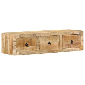 Berkfield Home Wall-mounted TV Cabinet 100x32x25 cm Solid Wood Rough Mango in Brown | Size: 100 x 32 x 25 cm