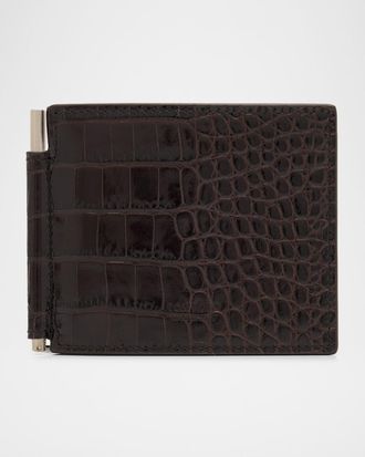 Tom Ford Mens Exotic Line Croc-Effect Money Clip Wallet