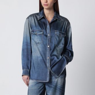 Golden Goose Camicia Patty oversize blu con stampa denim