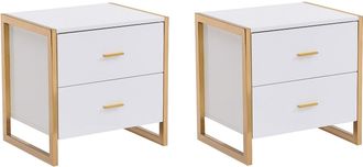Vente-Unique Conjunto de 2 mesitas de noche con 2 cajones - MDF - blanco lacado y dorado - OMBRELIA de Pascal Morabito