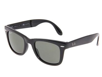 Ray-Ban RB4105 Folding Wayfarer Polarized 50 Medium Fashion Sunglasses Black/Polarized Lens, Flexible Frames