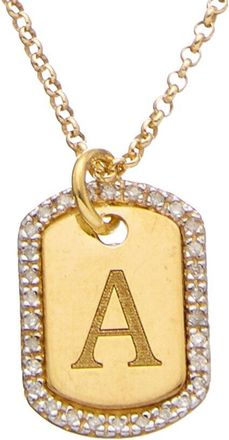 Meshmerise 18K Over Silver 0.20 ct. tw. Diamond Dog Tag Initial Necklace (A-Z)