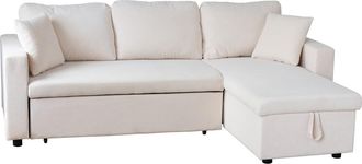 Happy Garden Sofá cama esquinero de 3 plazas de pana beige