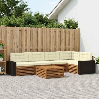 vidaXL Vidaxl Set Di Divani Da Esterno 6 Pz Naturale E Crema Poliestere