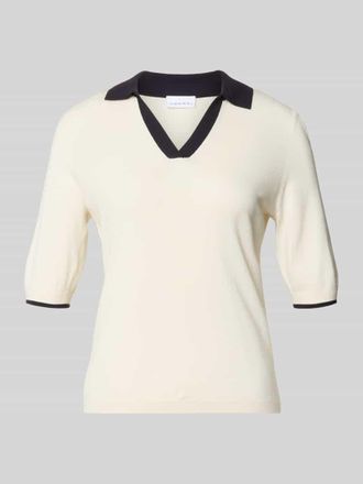 Comma Strickshirt aus Viskose-Mix mit Polokragen und V-Ausschnitt in Offwhite, Gr&ouml;&szlig;e 34