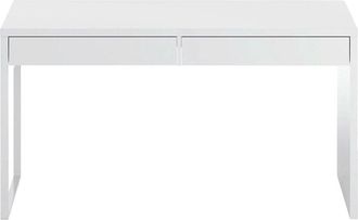 Usinestreet Scrivania, Scrittoio multifunzione reversibile da ufficio, Tavolo da studio porta pc con 2 cassetti, cm 138x50h75, Bianco lucido