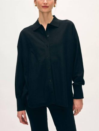 White + Warren Superfine Organic Cotton Shirt In Black