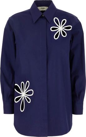 Fendi Shirts, female, Blue, Size: XS Flower-cutout Shirt