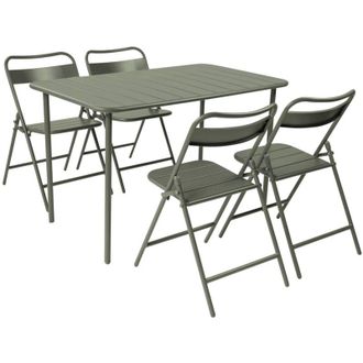 Sweeek Metal garden table 120 cm + 4 chairs, khaki green - Amelia